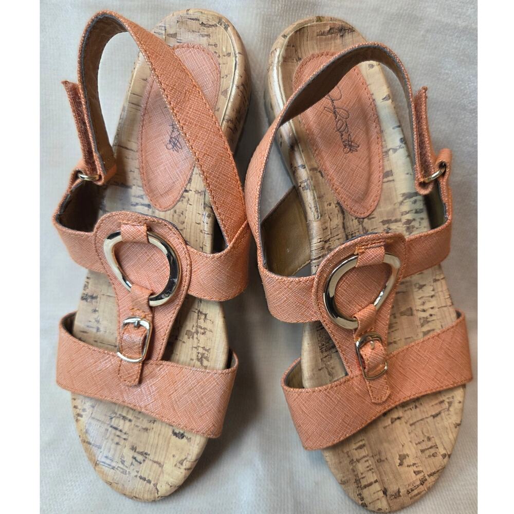 Jacqueline Smith Slingback Sandals Womens Size 5.5 Peach Buckle Strap Low Heel